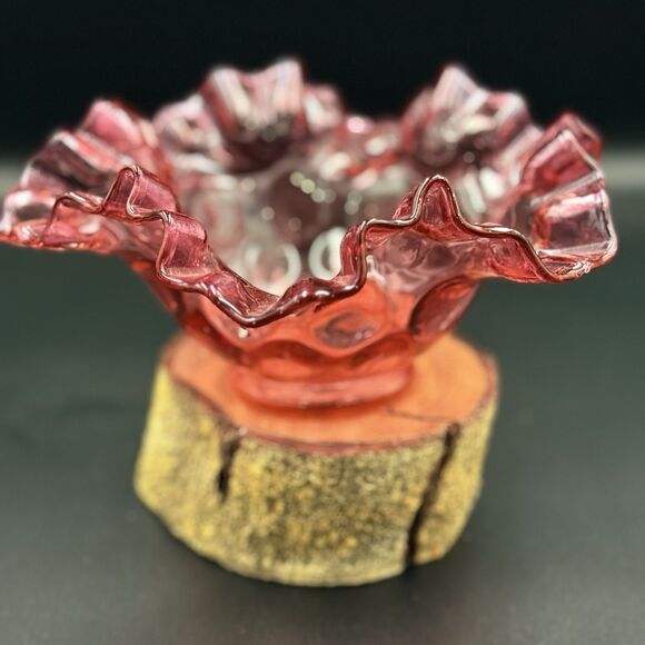 Vintage Fenton Pink Glass Compote In “Cabbage Rose Pattern” - Picture 2 of 5